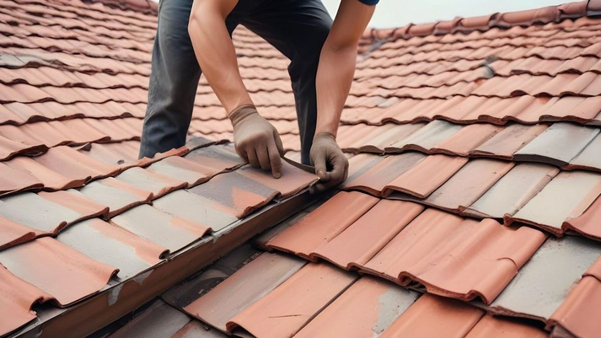 Man Fixing Brick Roof